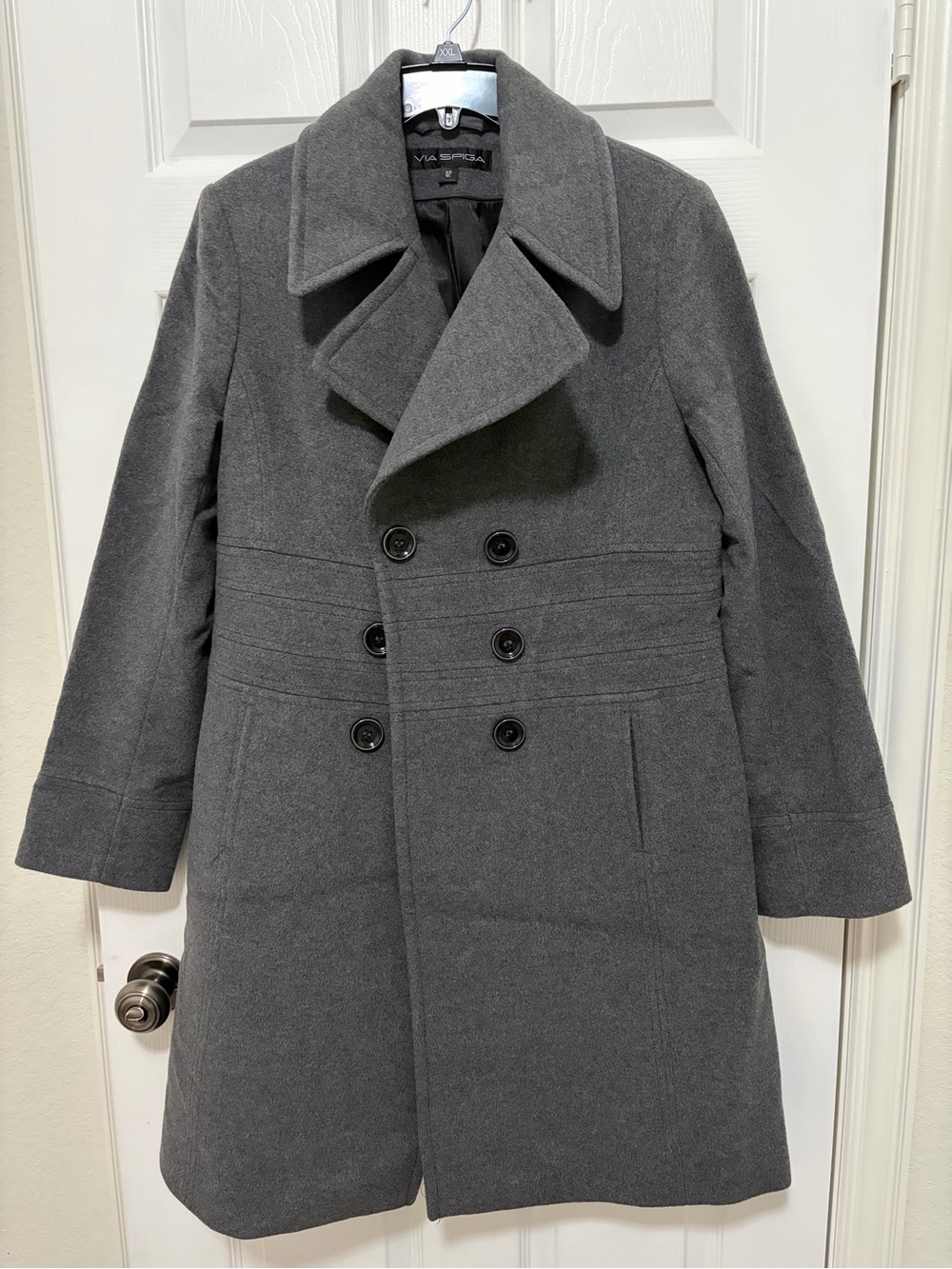 VIA SPIGA Gray Wool Cashmere Pea Coat Size 12 New without Tag
